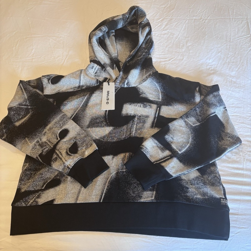 G-Star Raw Sprayed Letters Loose Hooded Sweater, Women's Medium